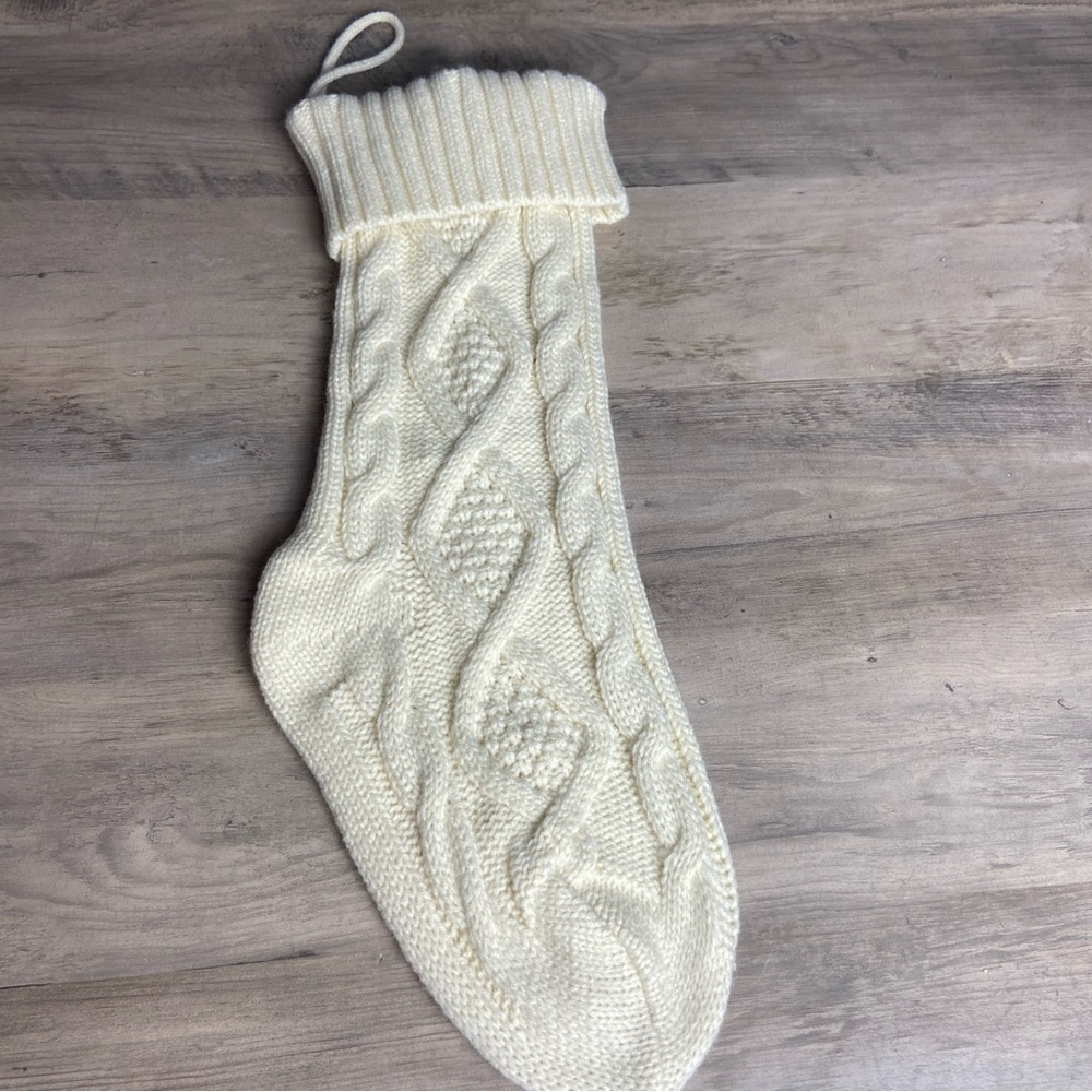 Ivory Cable Knit Christmas Stocking Cream Fishermans Sweater Stocking 17”